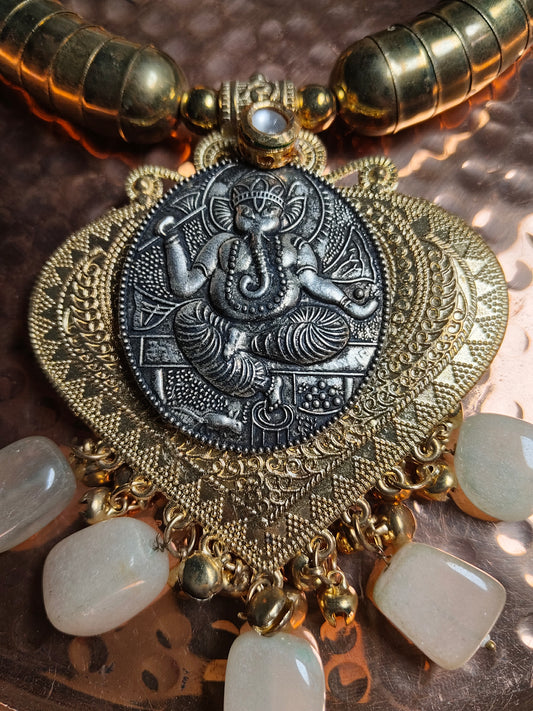 Gold & Silver Lord Ganesha Elaborate Hasli