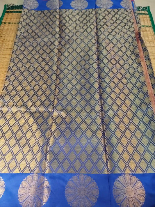 Blue Kora Muslin Saree with Zari Weaving Design