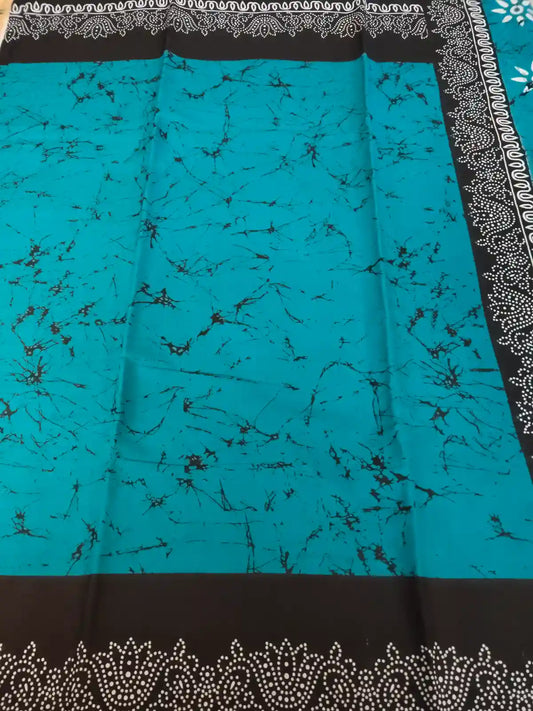 Green & Black Handloom Mul Cotton Hand Block Print Saree