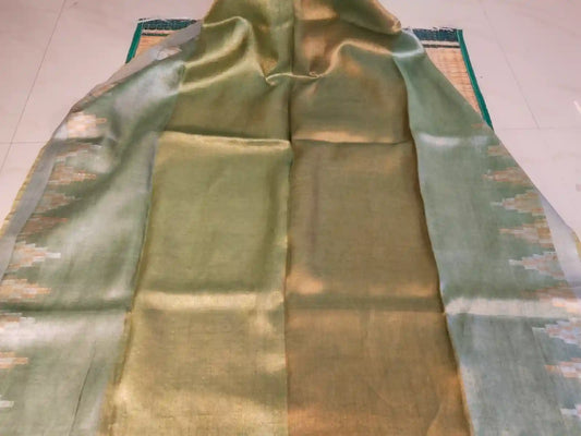 Metallic Green Zari Linen Saree