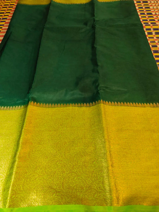 Deep Green Handwoven Semi Silk Saree