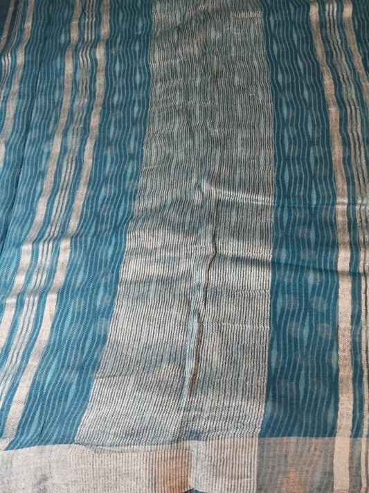 Pallu of Light Blue Organic Linen Saree