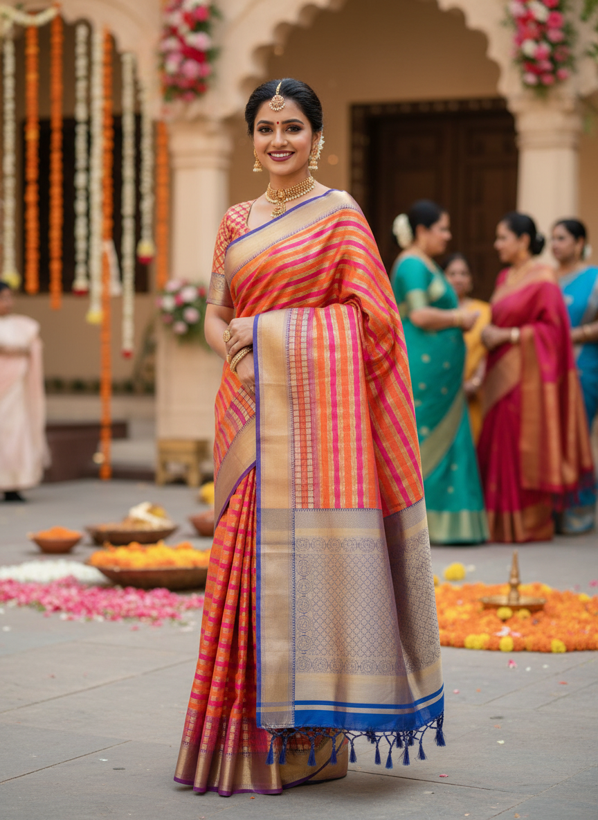 Magenta Kora Muslin Saree