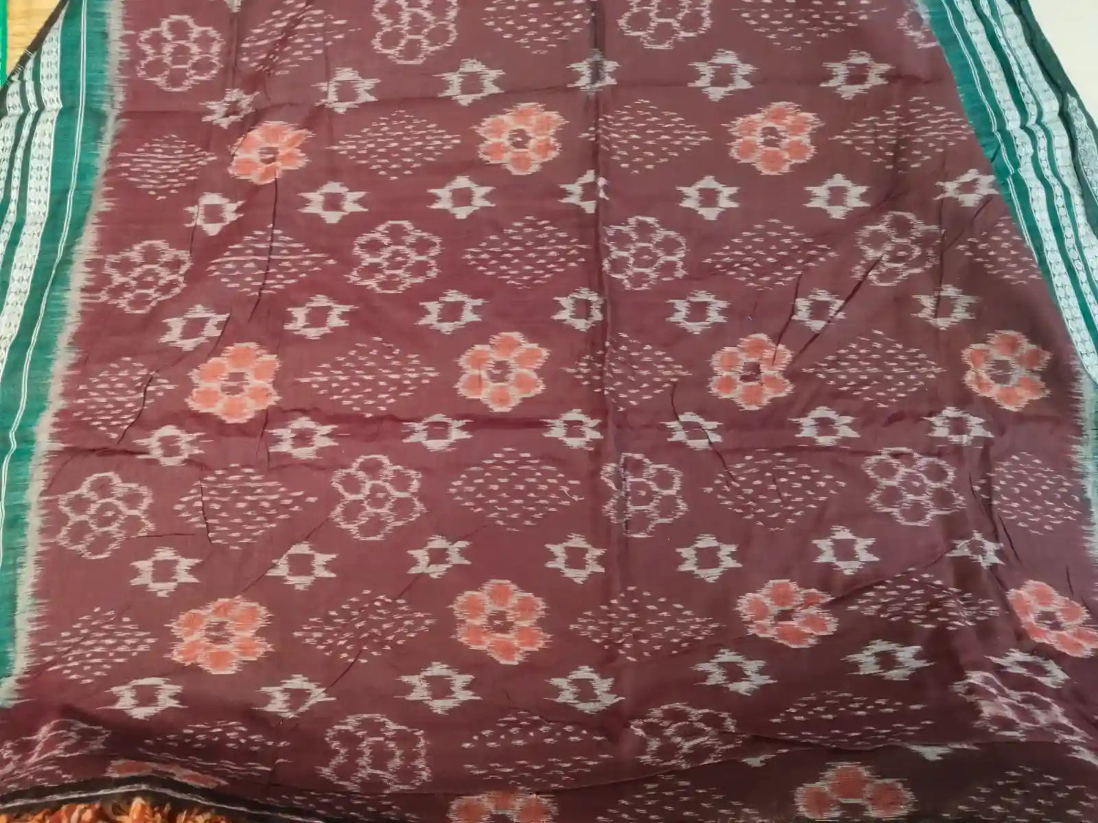 Brown Handwoven Ikat Cotton Saree