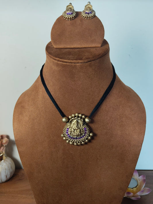 Purple & Gold Terracota Necklace Set