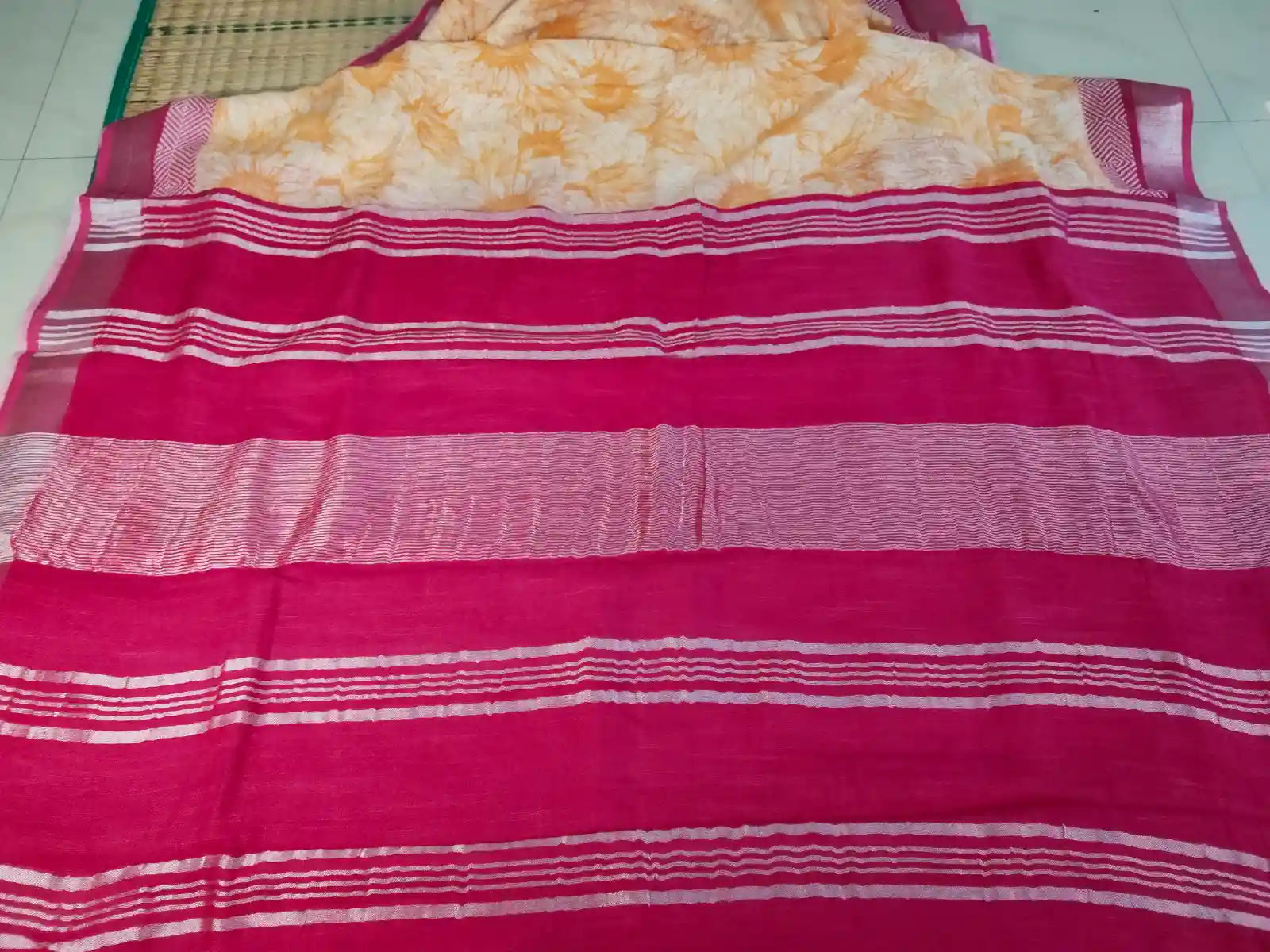 Pallu of Light Orange Cotton Saree