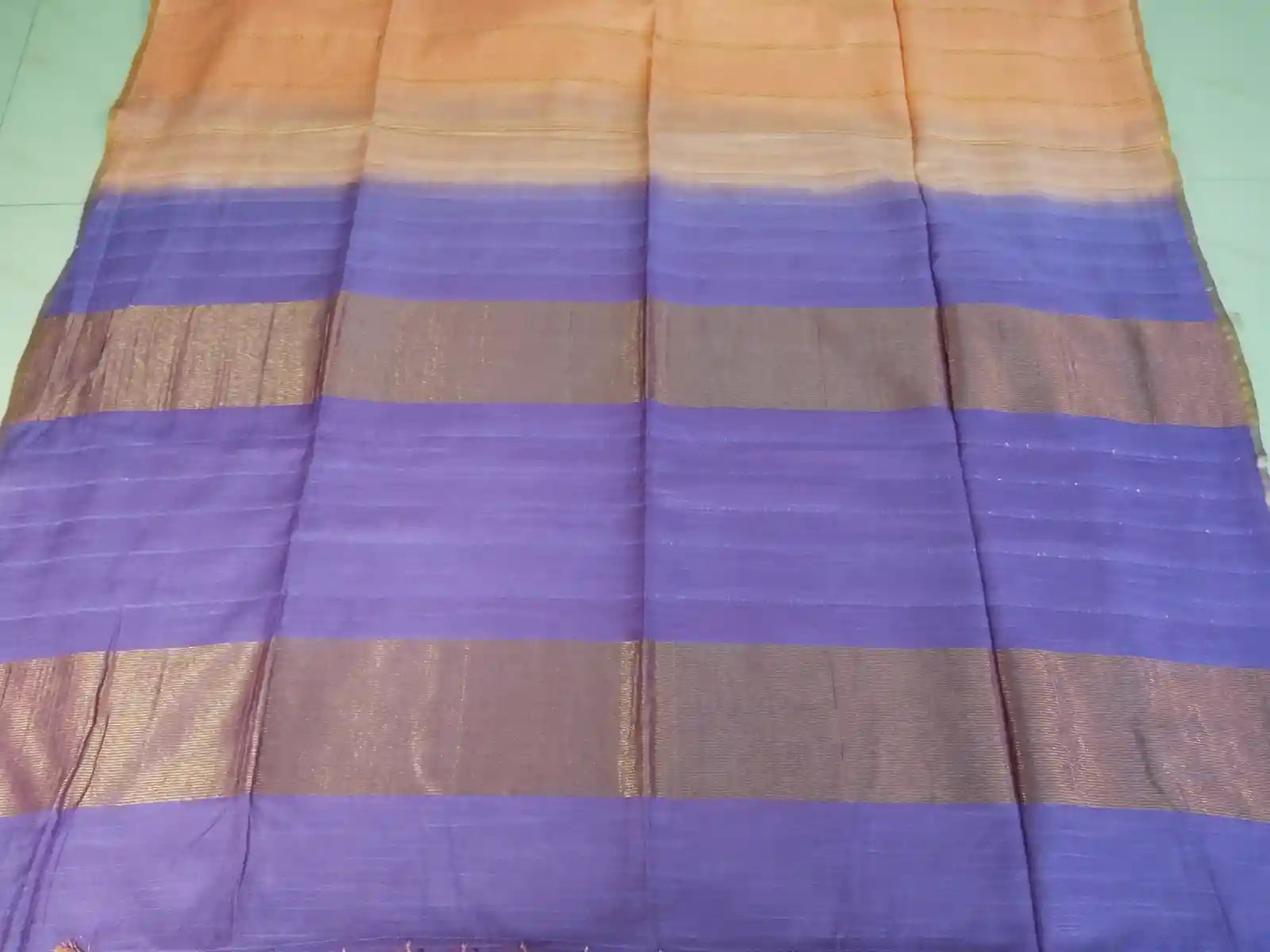 Pallu of Peach & Violet Cotton Viscose Saree