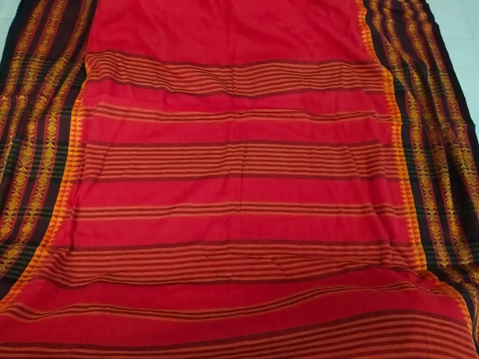 Pallu of Red Handloom Cotton Saree
