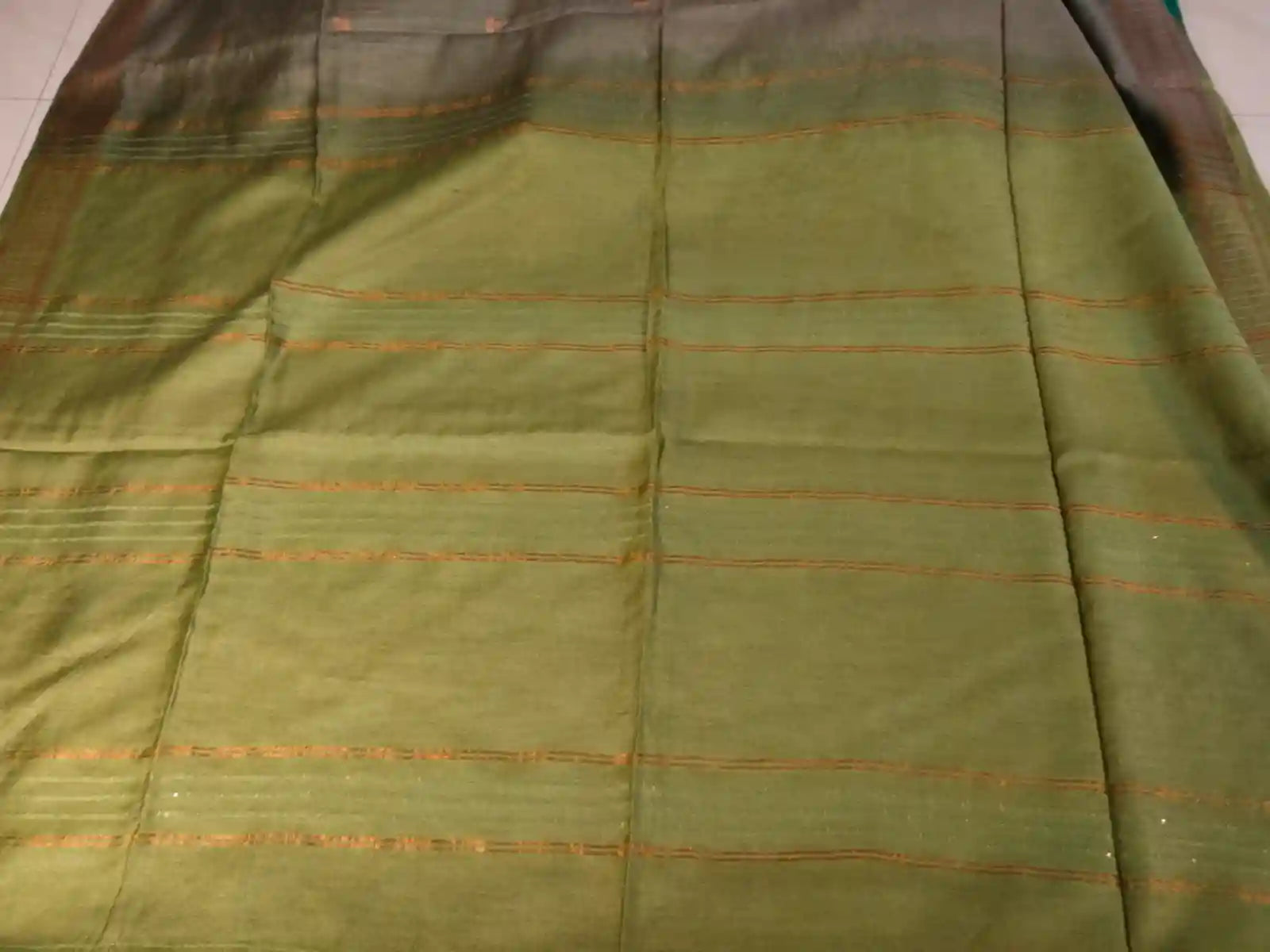 Pallu of Olive Green Cotton Viscose Saree