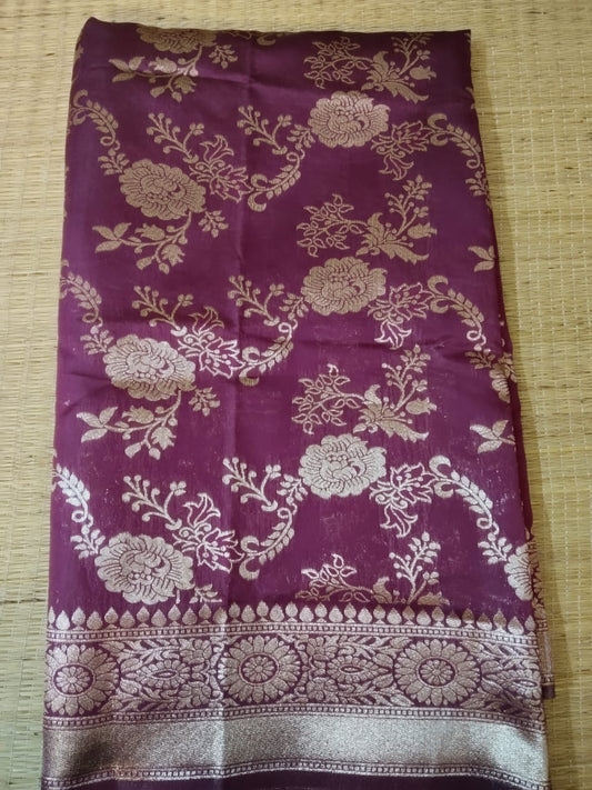 Purple Banarasi Semi Silk Saree